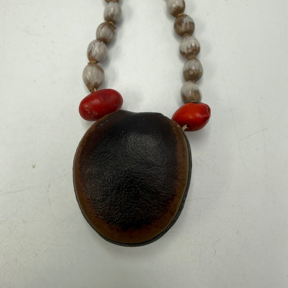 Vintage Handcrafted Job's Tears Bead Necklace with Large Seed Pod Pendant